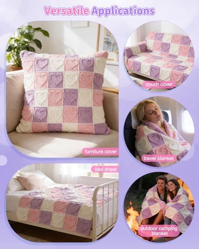 Coopay Crochet Kit for Beginners, 3D Heart Granny Square Blanket Kit, Set A - Image 6