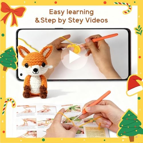 Ploomi 8Pcs Crochet Kit for Beginners, DIY Craft for Adults, Great Gift for Crochet Lovers, Crocheting Animal Kits with Step by Step Videos,Yarn,Crochet Hook,Birthday Holiday Gift - Image 4