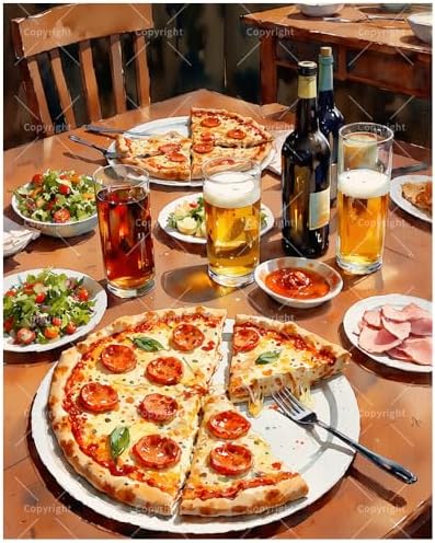 TAOPAOLAB Food & Drink Paint by Numbers Kit for Adults - DIY Pepperoni Pizza and Drink Table Painting on Canvas 8x12 Inches, Acrylic Paint Set, Suitable for Beginners, Art for Kitchen Decor or Gifts by Unknown