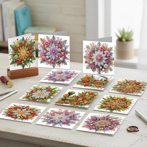 12Pack Flower Diamond Painting Greeting Card Kits DIY 5D Diamond Art with Envelopes & Rhinestones,Christmas Creative Birthday Gifts for Adults, Family, Friends (Christmas Decorations) - Image 6