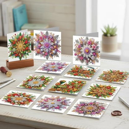 12Pack Flower Diamond Painting Greeting Card Kits DIY 5D Diamond Art with Envelopes & Rhinestones,Christmas Creative Birthday Gifts for Adults, Family, Friends (Christmas Decorations) - Image 6