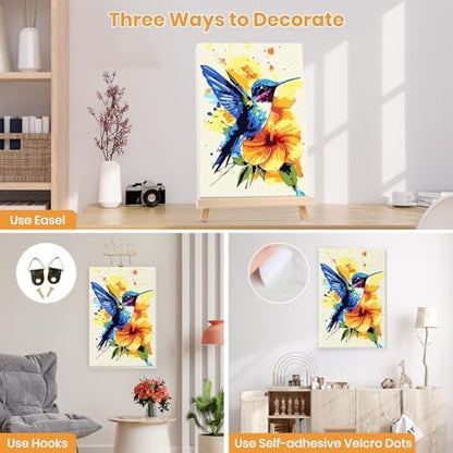 MXJSUA Hummingbird Flower Paint by Numbers Kit with Frame for Adults, Easy Beginners Paint by Number on Canvas with Easel, Acrylic Number Painting Craft Gifts for Home Decor, 8x12 inch - Image 2
