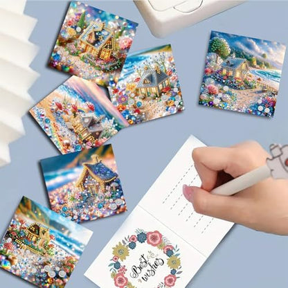 jinglinhh 6pcs Dream House Seaside Diamond Art Painting Greeting Cards with Envelopes, DIY Card Making Kits for Adults, Diamond Art Postcards Holiday Cards Craft Gifts - Image 6