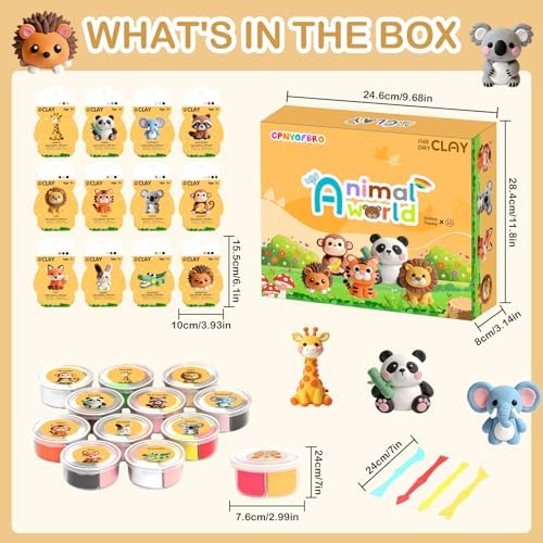 Air Dry Clay Kit - 12 Animal Modeling Clay for Kids, Complete DIY Clay Craft Set with Sculpting Tools & Step-by-Step Tutorials, Ultra Soft & Non-Sticky Clay, Children's Day Gift Ideas - Image 2