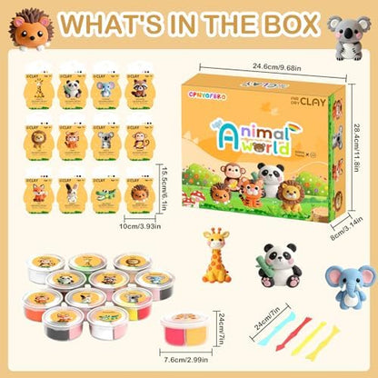 Air Dry Clay Kit - 12 Animal Modeling Clay for Kids, Complete DIY Clay Craft Set with Sculpting Tools & Step-by-Step Tutorials, Ultra Soft & Non-Sticky Clay, Children's Day Gift Ideas - Image 2