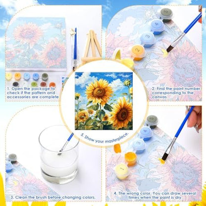 RoundFunny 8 Set Paint by Numbers Drawing Kit for Adults,Vibrant Blooms - Image 3