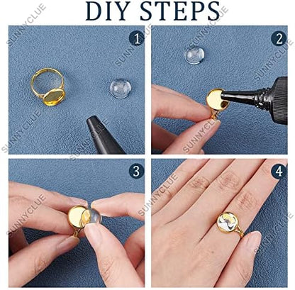 SUNNYCLUE DIY 1 Box 60Pcs Adjustable Ring Base Cabochon Rings Making Kit 30Pcs Finger Rings Blanks Blank Ring Bases Tray 30Pcs 12mm Flat Round Glass Cabochons for Jewelry Making Kits Crafts Supplies - Image 4