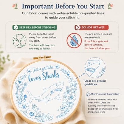 Louise Maelys Cartoon Shark Embroidery Kit for Beginners, DIY Stitching - Image 6