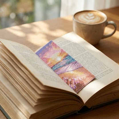 6PC Pink Beach Stamping Cross Stitch Kit for Adult Beginners,Scenery Counting Cross Stitch Kit Bookmarks Stamped Bookmark Embroidery Kit with Instructions Full Line DIY CrossStitch Patterns 8''x2.4'' - Image 4