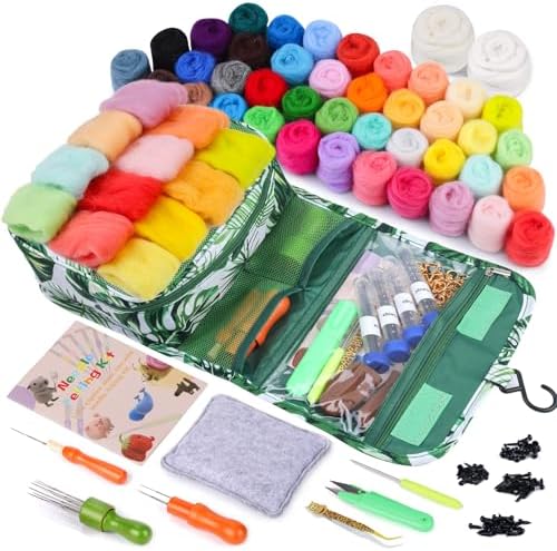 JNENERY Needle Felting Kit, 42 Colors Wool Roving Starter Kit by Jnenery
