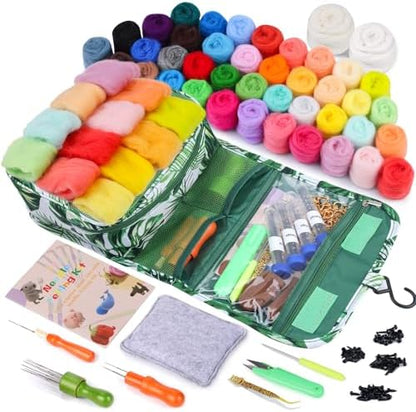 JNENERY Needle Felting Kit, 42 Colors Wool Roving Starter Kit by Jnenery