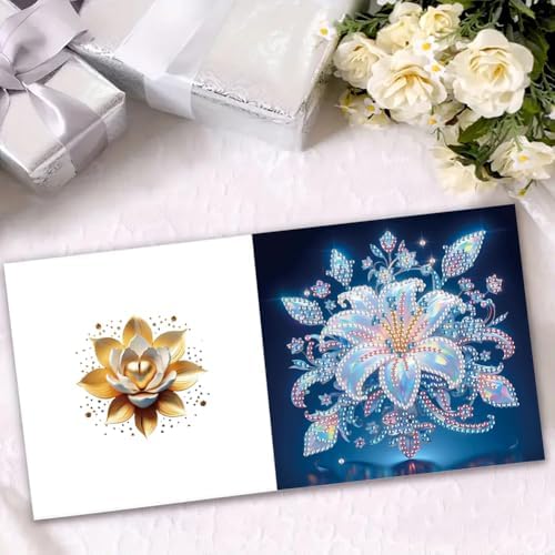 Ceitura 6Pcs DIY Diamond Art Painting Crafts Rhinestone Painting Greeting Card Making Kit Postcard for Holiday Christmas New Year Party Favors (Mandala Flower) - Image 6