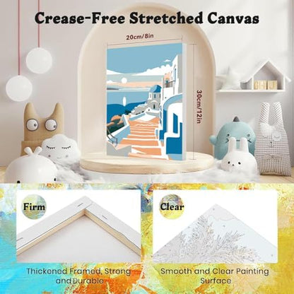 SYDYLH 6 Pack Paint by Numbers Kit for Adults Beginners,DIY Acrylic Painting Set for Seaside and City Landscapes on Canvas Framed, Adults Kids Paint by Numbers Kits for Home Wall Decor 8x12inch - Image 2