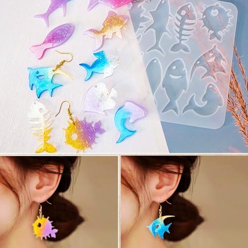 JHYlilia 204Pcs Resin Earring Molds Ocean Marine Life Jewelry UV Resin Jellyfish Shell Starfish Earrings Keychain Necklaces Pendant Silicone Molds DIY Art Craft Jewelry Making Supplies - Image 6