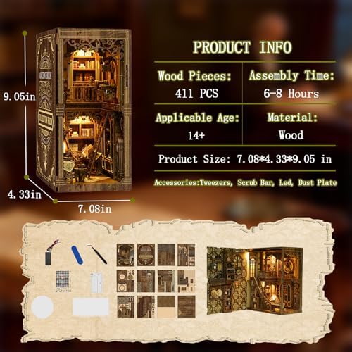YSWOOD WORLD Book Nook Kit, DIY Miniature House 3D Wooden Puzzle for Adults - Image 2