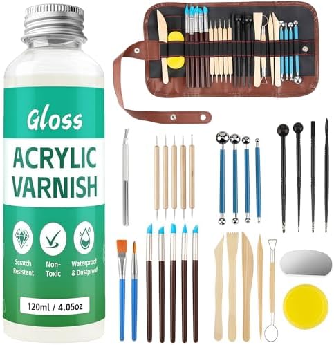 120ML Air Dry Clay Glaze with 29Pcs Clay Tools Kit by Unknown