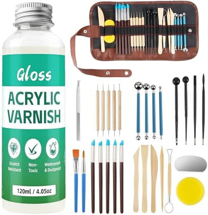 120ML Air Dry Clay Glaze with 29Pcs Clay Tools Kit by Unknown