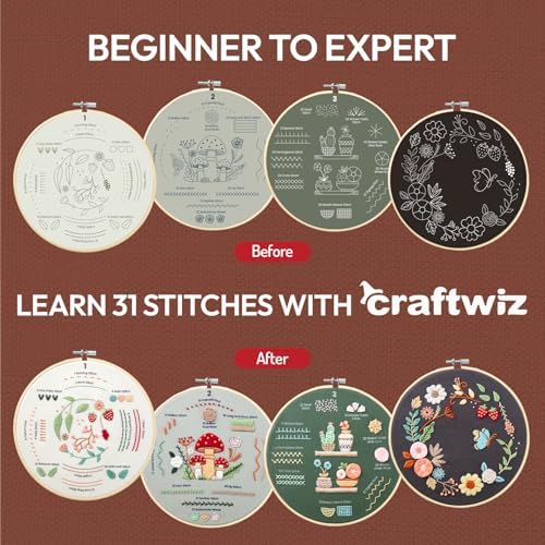 Craftwiz Embroidery Kit for Beginners, 4 Patterns, Learn 31 Stitches - Image 3