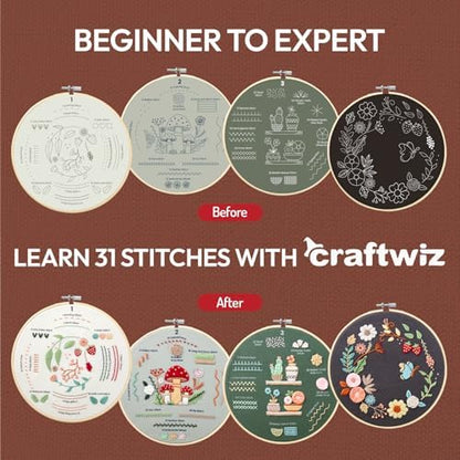 Craftwiz Embroidery Kit for Beginners, 4 Patterns, Learn 31 Stitches - Image 3
