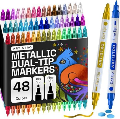 ARTISTRO Metallic Dual-Tip Acrylic Paint Marker Pens - Set of 48 by ARTISTRO
