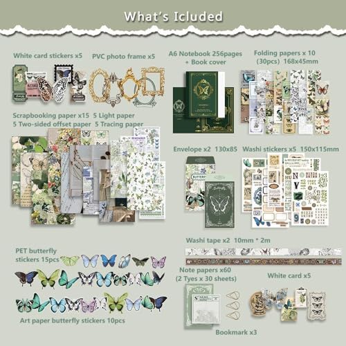 Diuhofart Scrapbook Kits for Adults Women, Aesthetic Stationery Scrap Booking Supples Kit with A6 Grid Notebook for Junk Journal Supplies, DIY Paper Craft Art Materials - Image 2