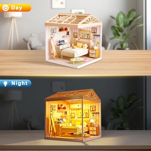 Cozy Bedroom DIY Miniature House Kit for Adults, 3D Dollhouse with LED Light & Dustproof Door, Stackable Connectable Display Case, Creative Gift for Home Decor Lovers Teens Women - Image 5