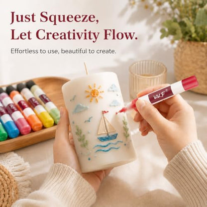 VVF 12-Color Candle Paint Set, 3D Candle Wax Pen with Glitter Silver & Gold - Image 2