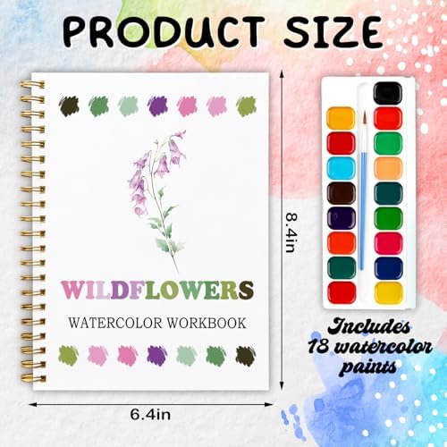 12 Wildflower Patterns Watercolor Set, Painting Book for Beginners, Stress Relief Art Gift for Women and Adults, Relaxing DIY Workbook, Boho Nature Lover Kit - Image 2
