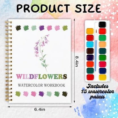 12 Wildflower Patterns Watercolor Set, Painting Book for Beginners, Stress Relief Art Gift for Women and Adults, Relaxing DIY Workbook, Boho Nature Lover Kit - Image 2
