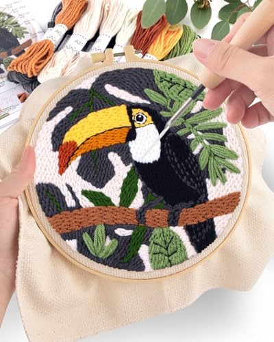 ERKOON Punch Needle Kit for Beginners Adults, DIY Easy Animals Embroidery Set for Starter Art Craft, Needling Punch Project with Patterns, Tools, Yarns, Hoop, Instruction (Crow) - Image 5