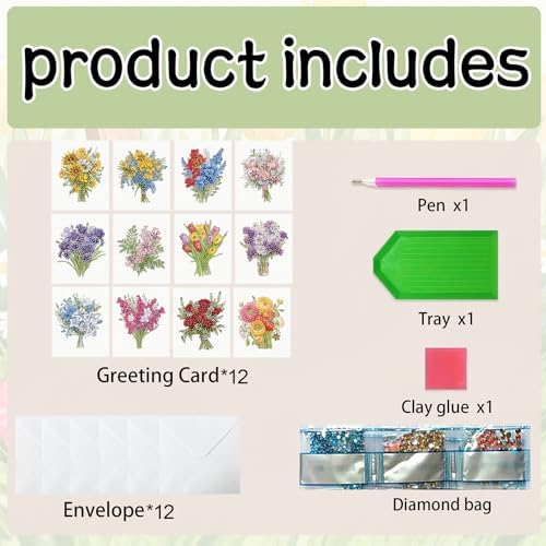 jinglinhh 12pcs Flowers Bouquet Sunflower Diamond Art Painting Greeting Cards with Envelopes, DIY Card Making Kits for Adults, Diamond Art Christmas Cards for Birthday Holiday Postcards Craft Gifts - Image 3
