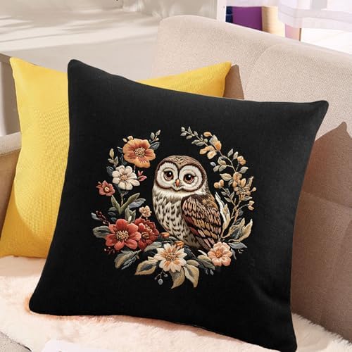 FONNUY Embroidery Kit for Beginners, Owl Flowers Pre-Stamped Pattern Kits for Adults with Hoop, Easy to Follow Color Thread Needlework, 8'' Hoop (Black) - Image 3
