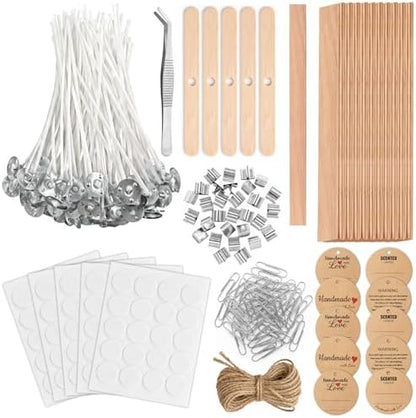 Candle Wicks for Candle Making Kit Supplies, 130 Pcs with 100 Cotton & 30 Crackling Wood Wicks for Soy Beeswax Candles, Holders & Stickers, Handmade Gifts Set (4 inch) by Unknown
