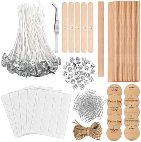 Candle Wicks for Candle Making Kit Supplies, 130 Pcs with 100 Cotton & 30 Crackling Wood Wicks for Soy Beeswax Candles, Holders & Stickers, Handmade Gifts Set (4 inch) by Unknown