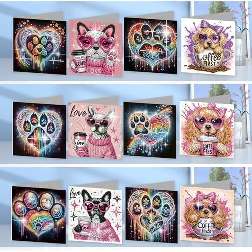 12Pcs DIY Diamond Art Greeting Cards Kit with Envelopes&Tools - Create Your Own Sparkling Birthday, Thank You, Holiday Cards for Adults & Beginners(Funny Dog) - Image 2