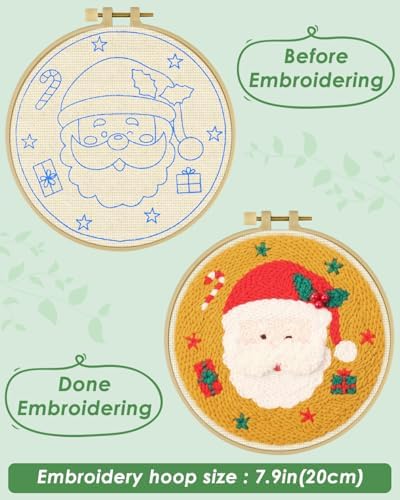 ERKOON Christmas Punch Needle Kit Adults Beginners, DIY Easy Christmas Embroidery Set for Starter Art Craft, Needling Punch Project with Patterns, Tools, Yarns, Hoop, Instruction (Santa Claus) - Image 3