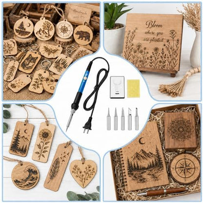 Wood Burning Tool, Adjustable 6 Temperature Pyrography Tool, 60W Iron with 5 Tips & Sponge for DIY Wood Crafts, Wood Art & Pyrography, Ideal for Detailed Shading & Designs (Iron, 6-Piece Set) - Image 4