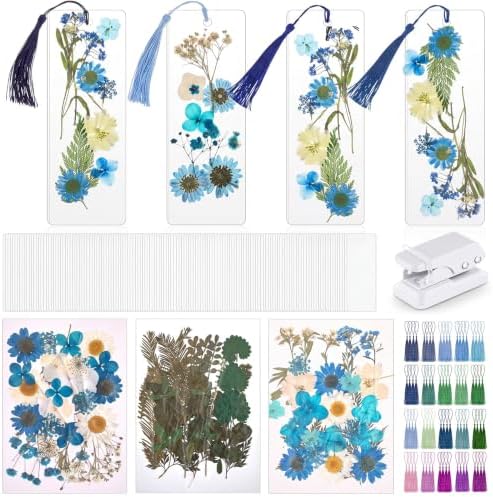 Fuyoooo 376 Pcs Pressed Flower Bookmark Kit,Blue,2 x 6 Inch by Liraitoya