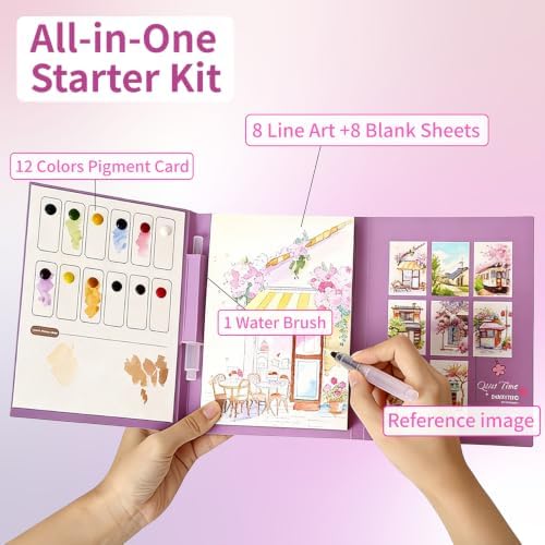 Watercolor Painting Book for Adults - All-in-One Travel Art Set for Beginners, Art Kit with 3-Fold Pad, Creative Stress Relief Watercolor Workbook Travel - Image 2