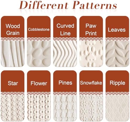 Lzttyee Wooden Handle Pottery Tools Clay Modeling Pattern Rollers, Brown - Image 3