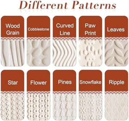 Lzttyee Wooden Handle Pottery Tools Clay Modeling Pattern Rollers, Brown - Image 3
