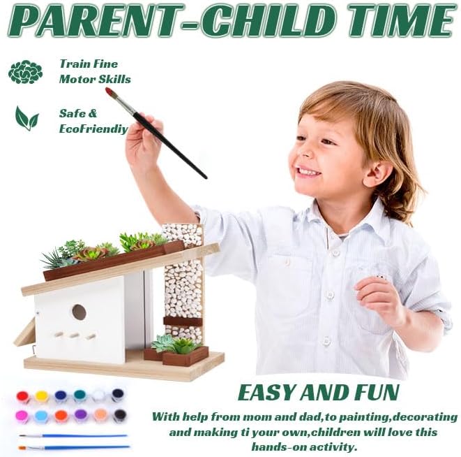 Modern Birdhouse Woodworking Kit, Build Your Own DIY Bird House Kit for Kids and Adults, DIY Woodcraft Building Projects with Paint Set - Image 5