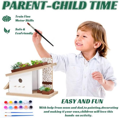 Modern Birdhouse Woodworking Kit, Build Your Own DIY Bird House Kit for Kids and Adults, DIY Woodcraft Building Projects with Paint Set - Image 5