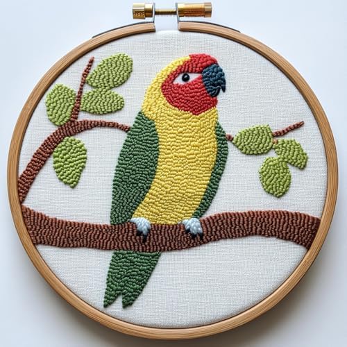 Punch Needle kit for Beginners, Colorful Parrot on Tree, Needle Punch Kits for Adults, Punch Stitching kit for Adults by Unknown