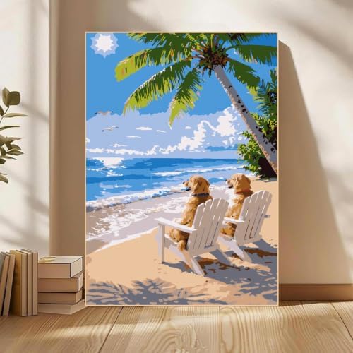 Mowana Beach Paint by Numbers Kit for Adults Beginners, Golden Retrievers Adult Painting Kit by Numbers with Frame and Easle, Stretched Canvas Paint by Number Kit, 8x12inch - Image 2