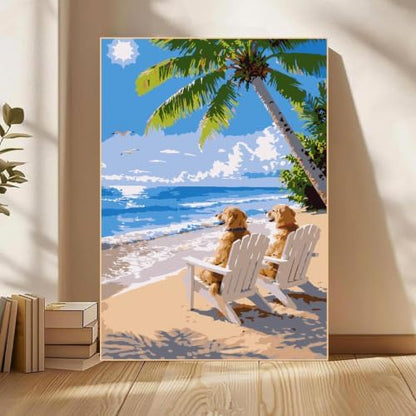 Mowana Beach Paint by Numbers Kit for Adults Beginners, Golden Retrievers Adult Painting Kit by Numbers with Frame and Easle, Stretched Canvas Paint by Number Kit, 8x12inch - Image 2