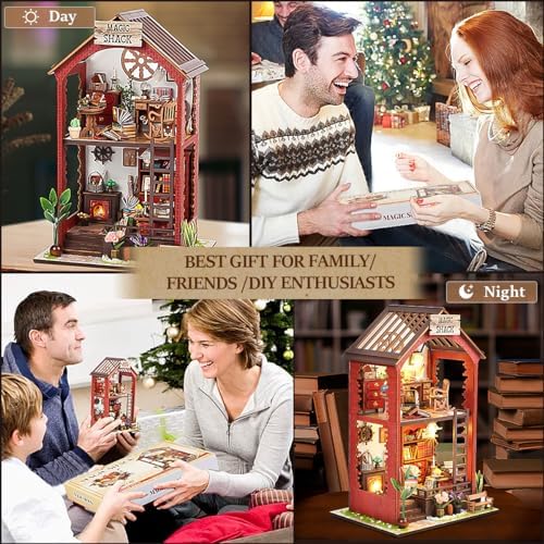 RONSTONE Book Nook Kit for Adults, Martin’s Bookstore DIY Miniature House Kit with LED Light, Wooden 3D Puzzle Bookshelf Insert Decor, Craft Gift for Teens and Book Lovers - Image 4