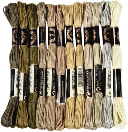 12 Skeins 105 Yards 6 Ply Brown Embroidery Thread Assorted Gradient Bulk Friendship Bracelet String Variegated Cross Stitch Yarn Polyester Floss Set for Crochet Hand Sewing Knitting Crafts by CABODYALS