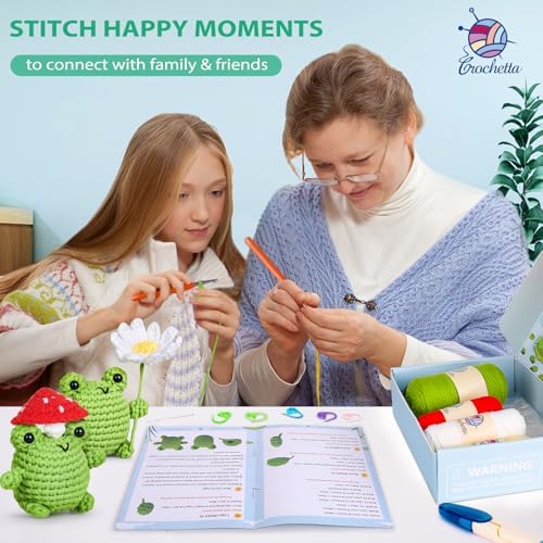 Crochetta Crochet Kit for Beginners, Beginner Crochet Animal Kits for Adults with Step-by-Step Video Tutorials, DIY Knitting & Crocheting Craft Hobbies Supplies, 2 Pack Frog Amigurumi(40%+ Yarn) - Image 4