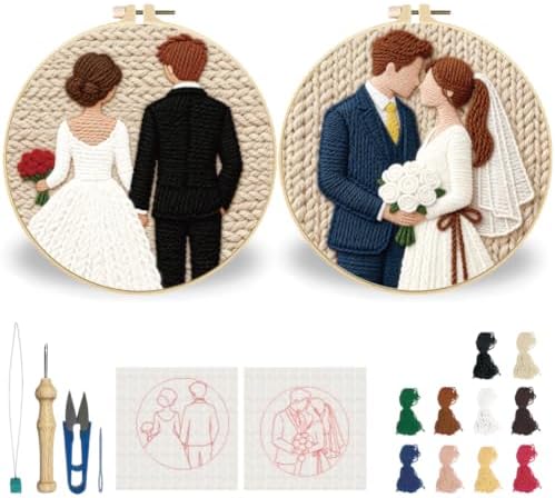 BEUNITONE 2 Pcs Sweet Couple Wedding Punch Needle Kits for Adults Beginner - Image 2